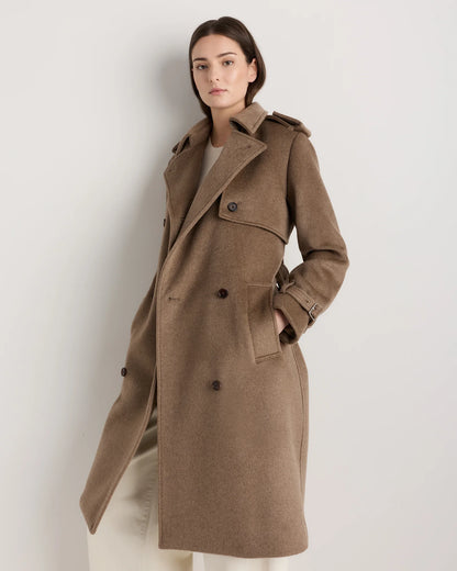 100% Mongolian Cashmere Trench Coat - XS / Heather Taupe