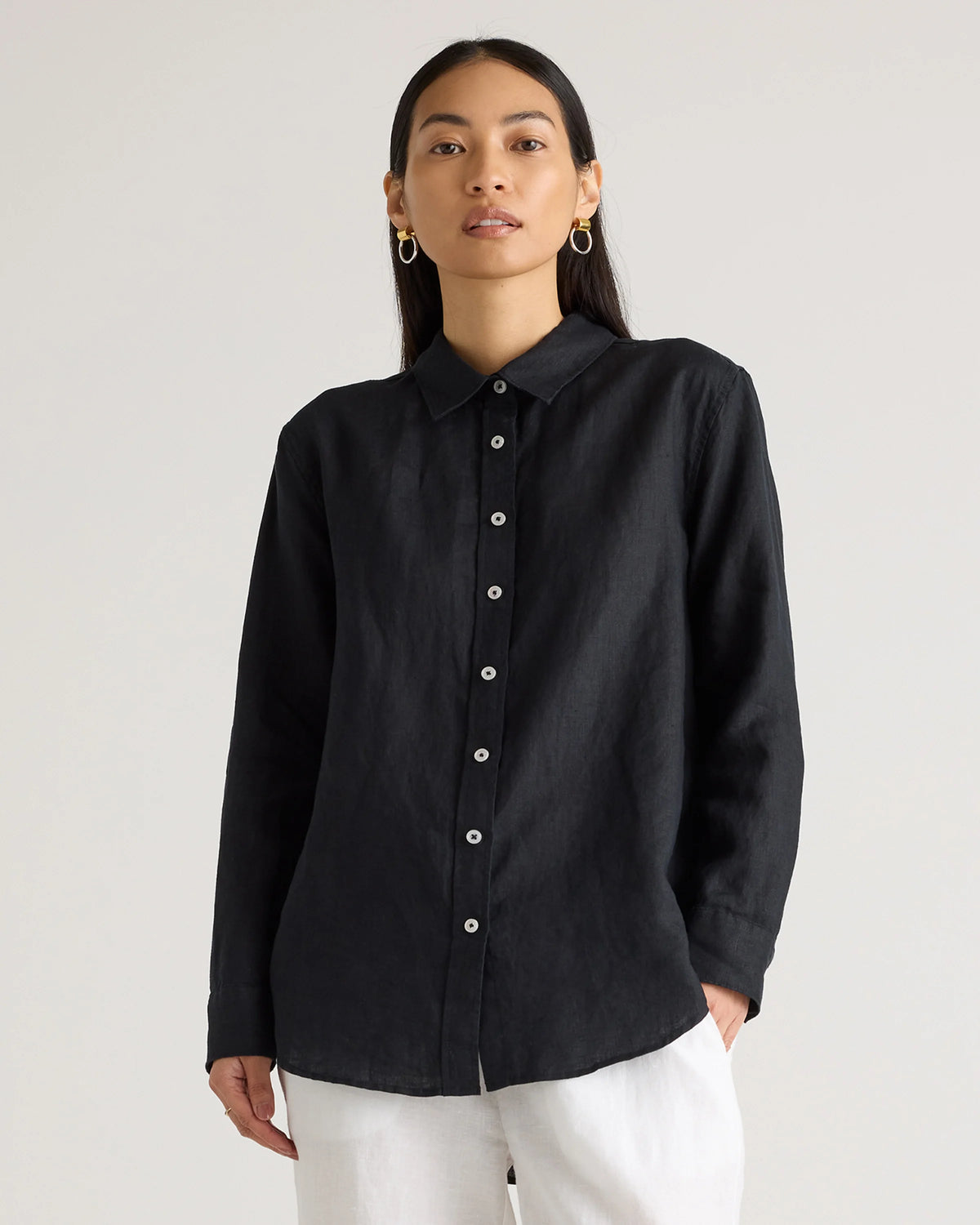 100% European Linen Long Sleeve Shirt - XS / Blue Pinstripe