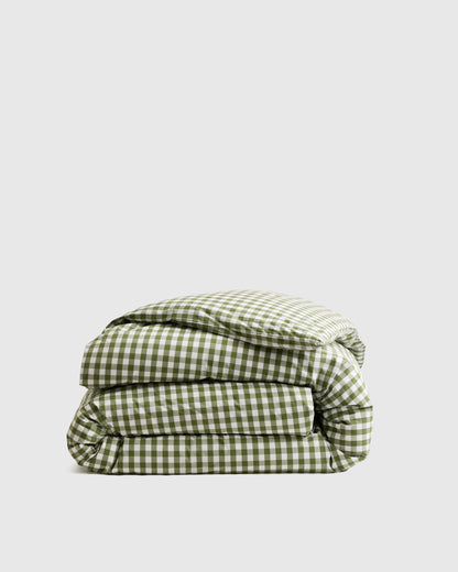 Organic Crisp Percale Gingham Duvet Cover - Twin / Cafe
