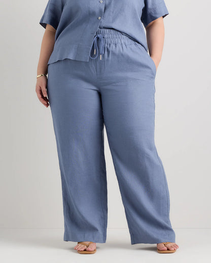 100% European Linen Wide Leg Pants - 1X / Black