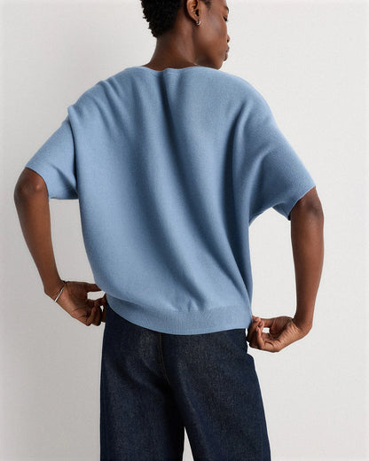 Lightweight Cotton Cashmere Link-Stitch Dolman Sweater - XS / Sugar Stone