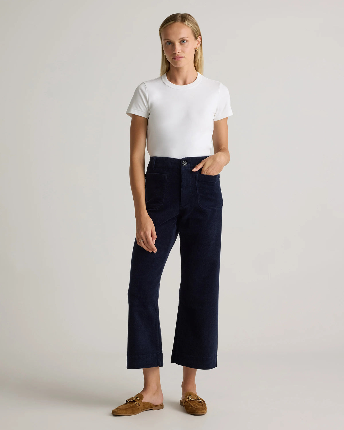 Organic Stretch Corduroy Cropped Wide Leg Pants - 0 / Black