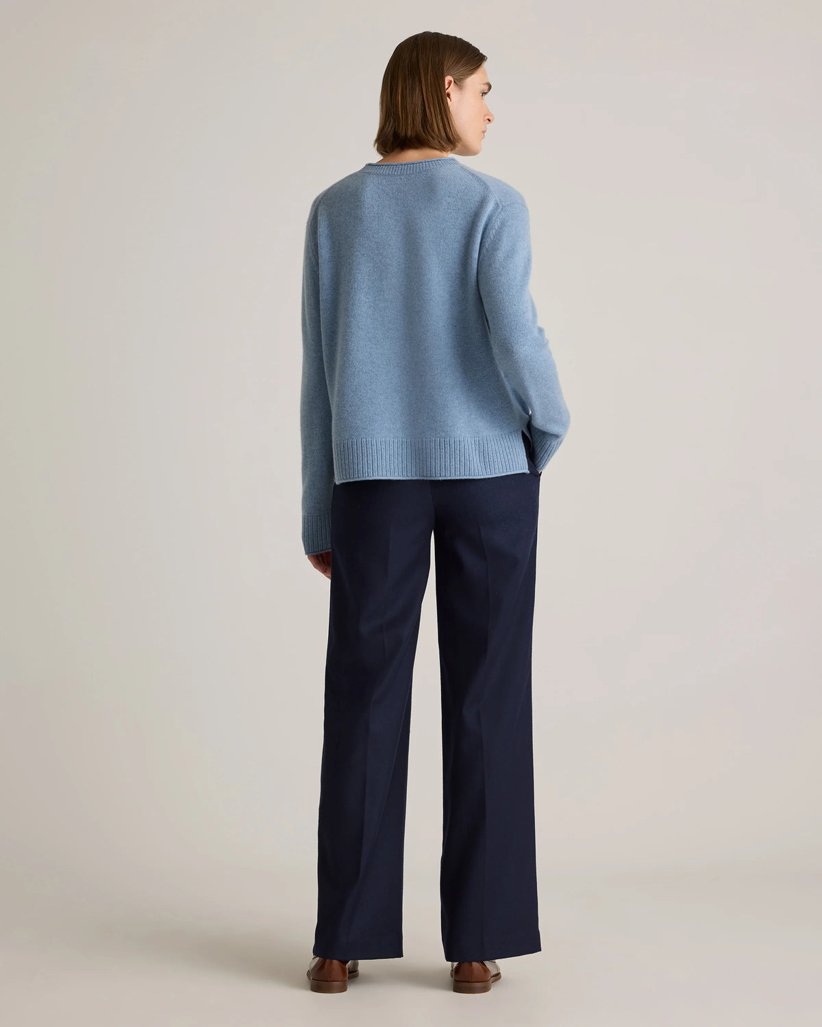 Mongolian Cashmere Boxy Crewneck Sweater - XS / Faded Denim/Brown/Ivory Variegated Stripe