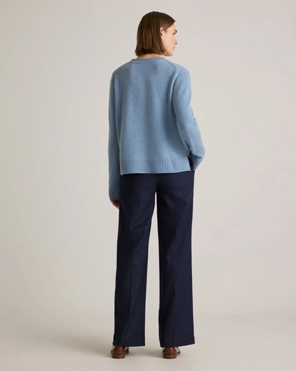 Mongolian Cashmere Boxy Crewneck Sweater - XS / Faded Denim/Brown/Ivory Variegated Stripe