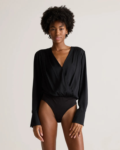 Washable Stretch Silk Surplice Bodysuit - XS / Moonstone Blue