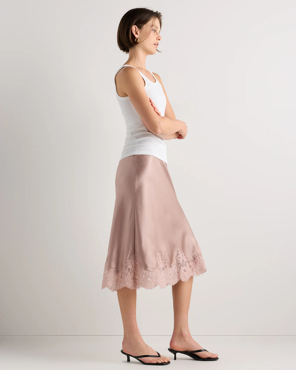 100% Washable Silk Lace Skirt - XS / Vintage Pink