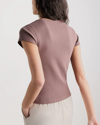 Organic Cotton Micro-Rib Crewneck Tee - XS / Heather Oatmeal
