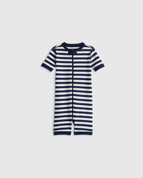 100% Organic Cotton Shortie Onesie Pajama - 2T / Navy Stripe