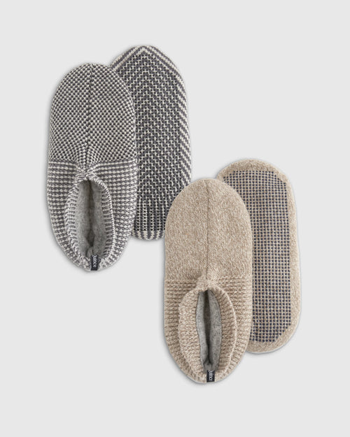 Fleece Lined Gripper Slippers (2-Pack) - S / Grey/Natural