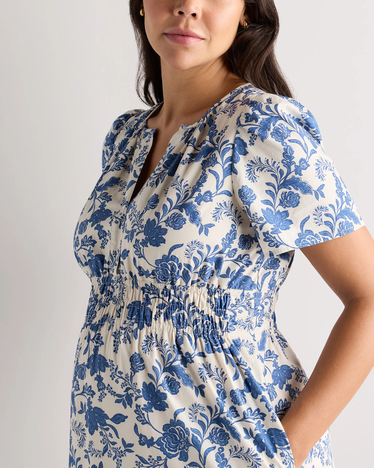 100% Organic Cotton Poplin Maternity Tiered Maxi Dress - XS / Riviera Blue Heirloom Floral