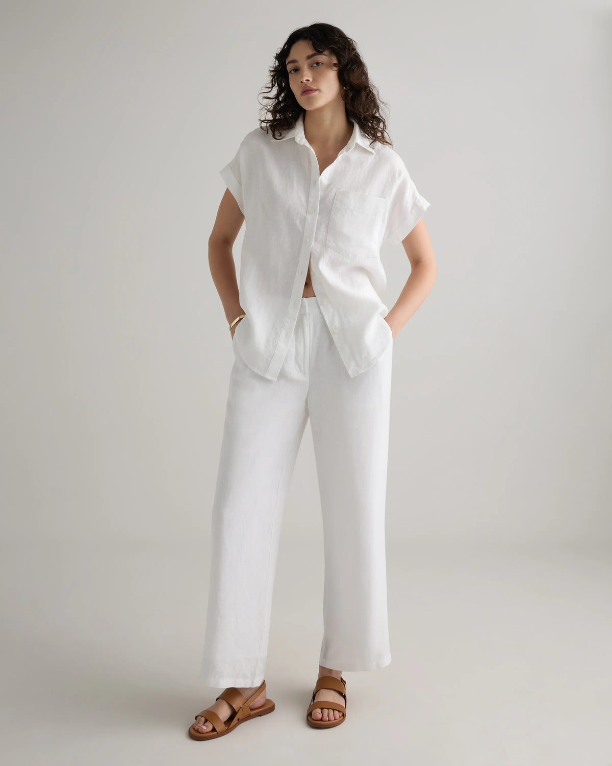 100% European Linen Camp Shirt - XS / Sky Blue Mariner Stripe