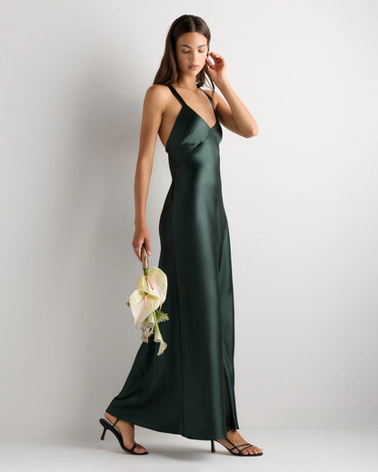 Bianca Stretch Satin Dress - 0 / Garden Sage Green