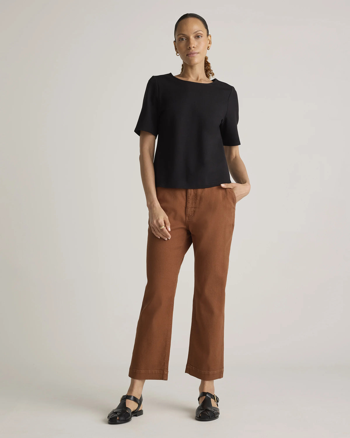 Ultra-Stretch Ponte Short Sleeve Top - XS / Black
