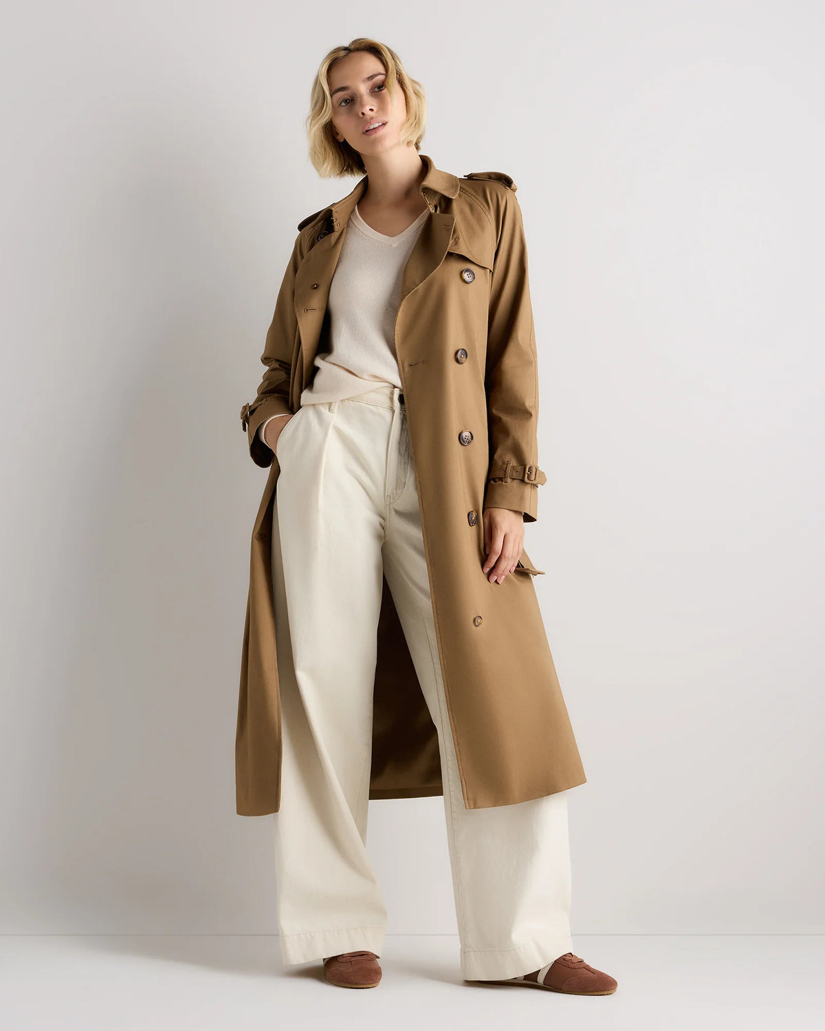Comfort Stretch Long Trench Coat - XS / Dark Khaki