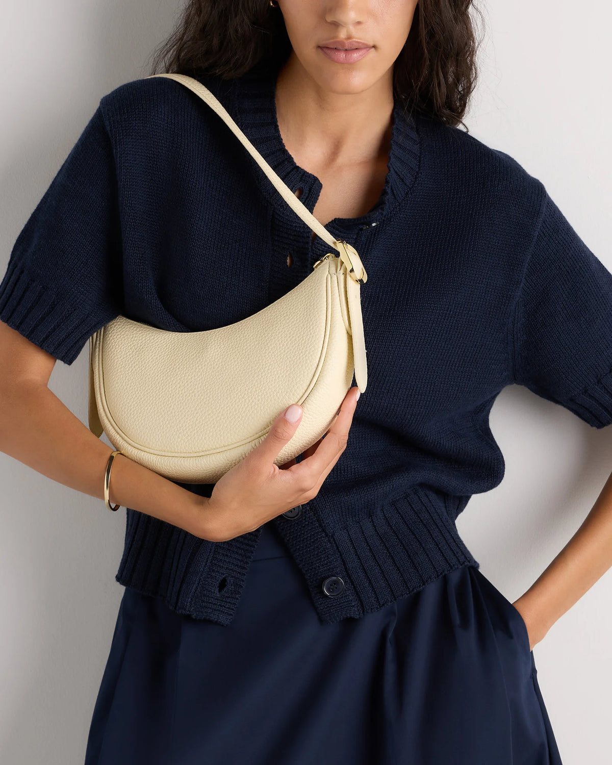 Italian Leather Mini Crescent Shoulder Bag - One Size / Espresso Brown