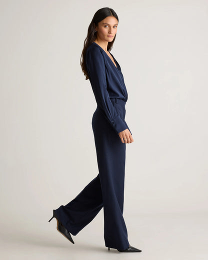Washable Stretch Silk Surplice Bodysuit - XS / Moonstone Blue