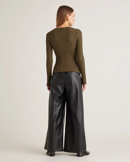 Cotton Cashmere Ribbed Long Sleeve Sweater - XS / Sugar Stone