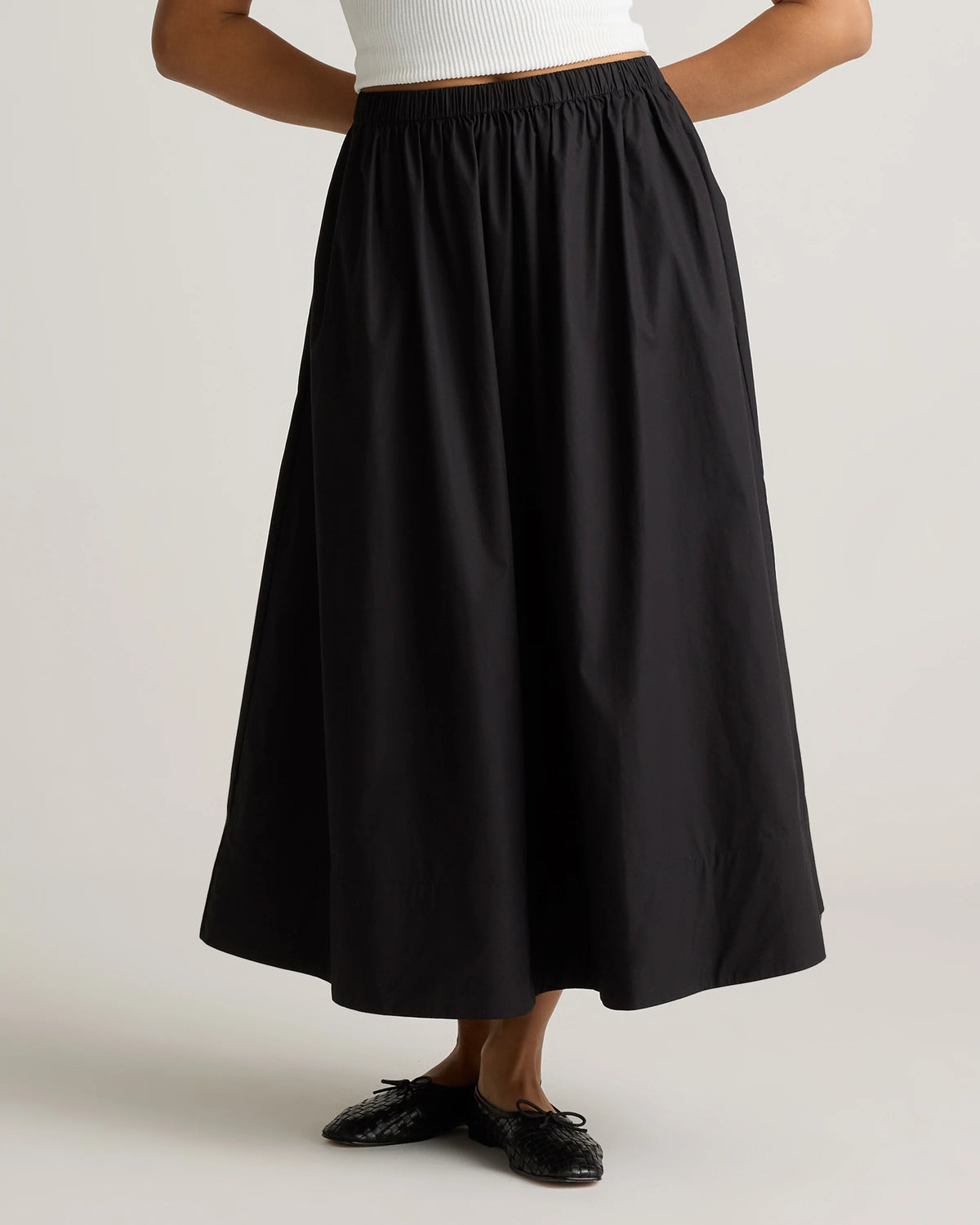 100% Organic Cotton Poplin A-line Maxi Skirt - XS / Classic White