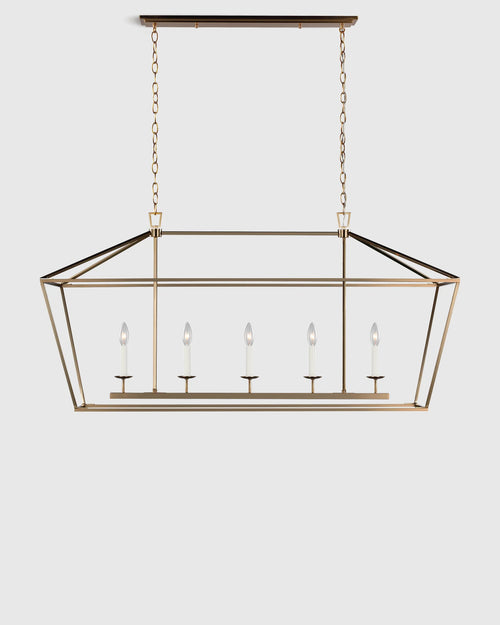 Traditional Steel Linear Lantern Chandelier - One Size / Brass