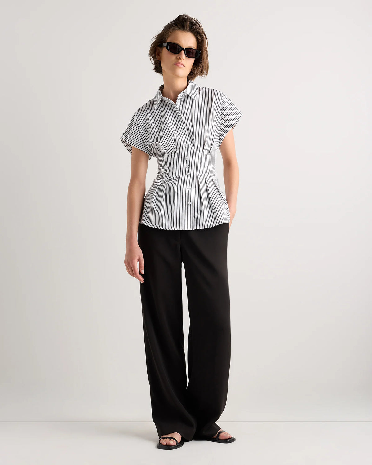 Stretch Twill Pleated Short Sleeve Shirt - XS / Amaranth Pink
