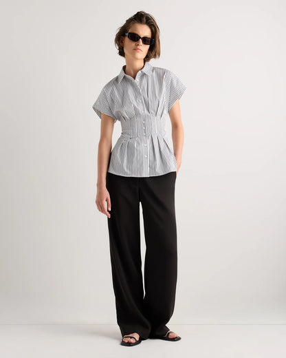 Stretch Twill Pleated Short Sleeve Shirt - XS / Amaranth Pink