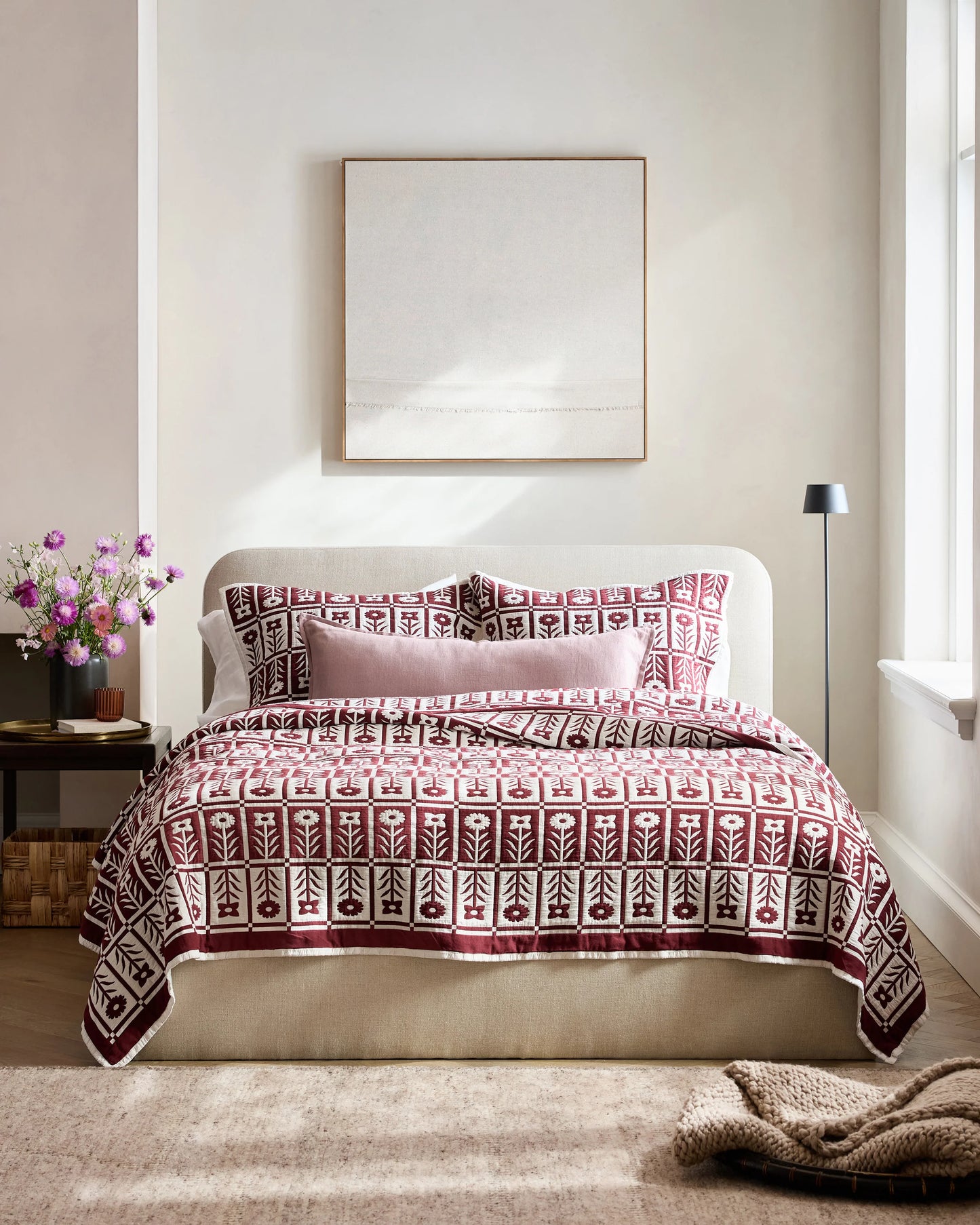 Organic Cotton Jacquard Floral Coverlet Set - Twin / Blue Fog