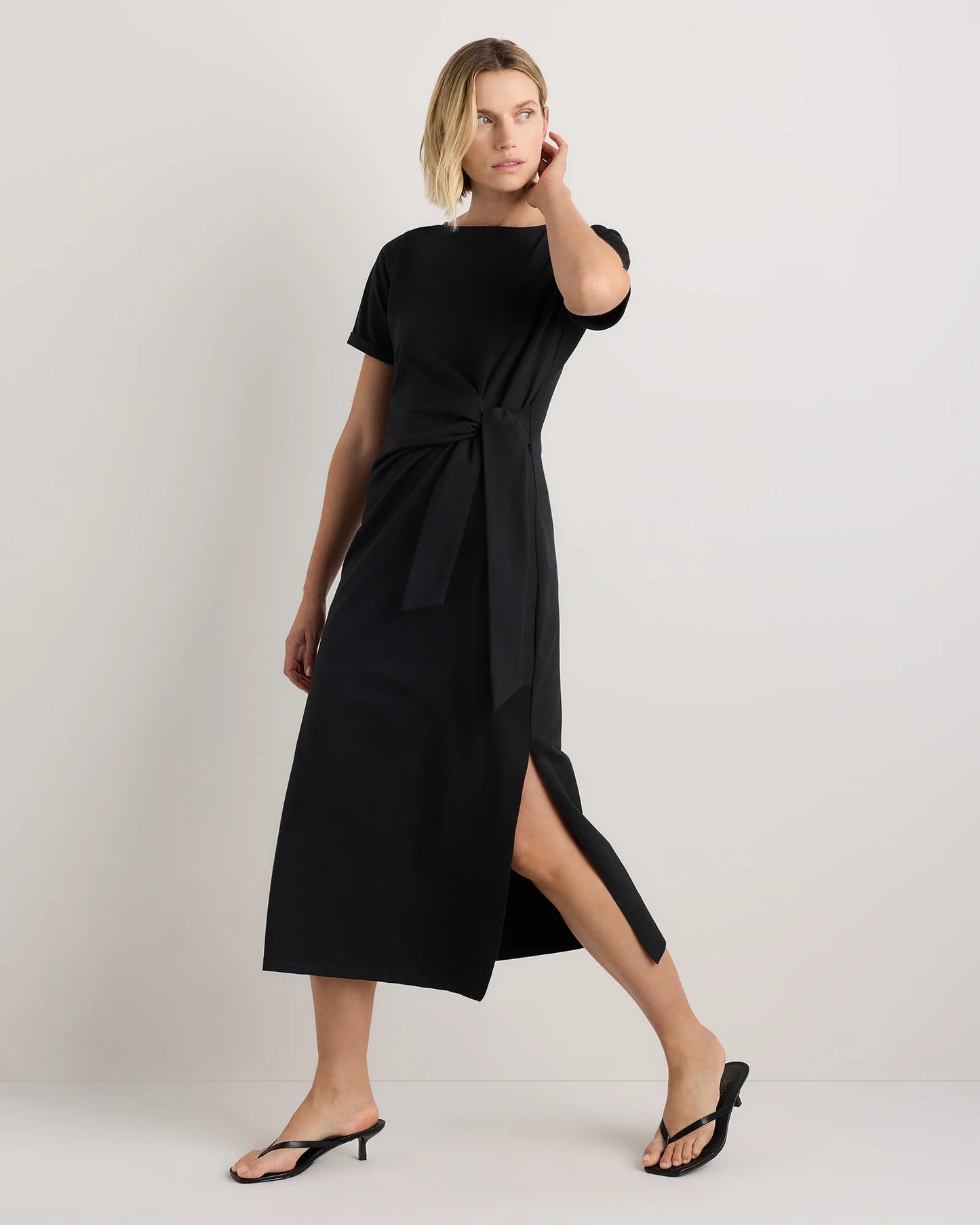 Stretch Cotton Jersey Side Tie Midi Dress - XS / Spiced Orange