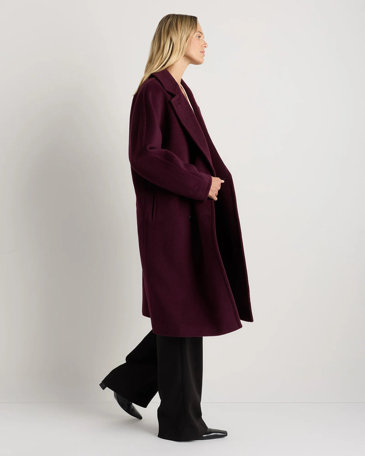 Wool Cashmere Double-Breasted Slouch Coat - XS / Winetasting