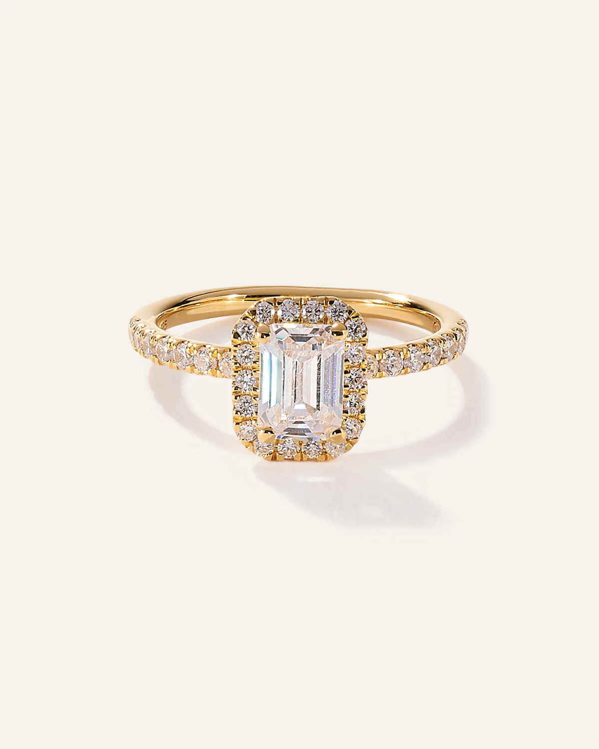 Lab Grown Diamond Emerald Halo Pave Engagement Ring - 1ct - 4 / Yellow Gold
