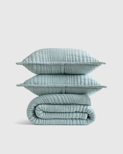 Organic Cotton Channel Stitch Coverlet Set - Twin / Coral Pink