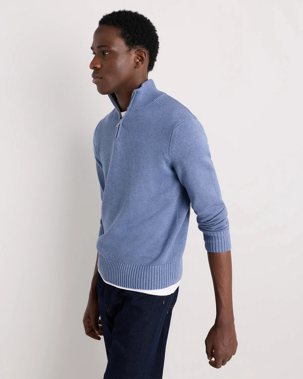 100% Organic Cotton Quarter-Zip Sweater - S / Moonstone Blue