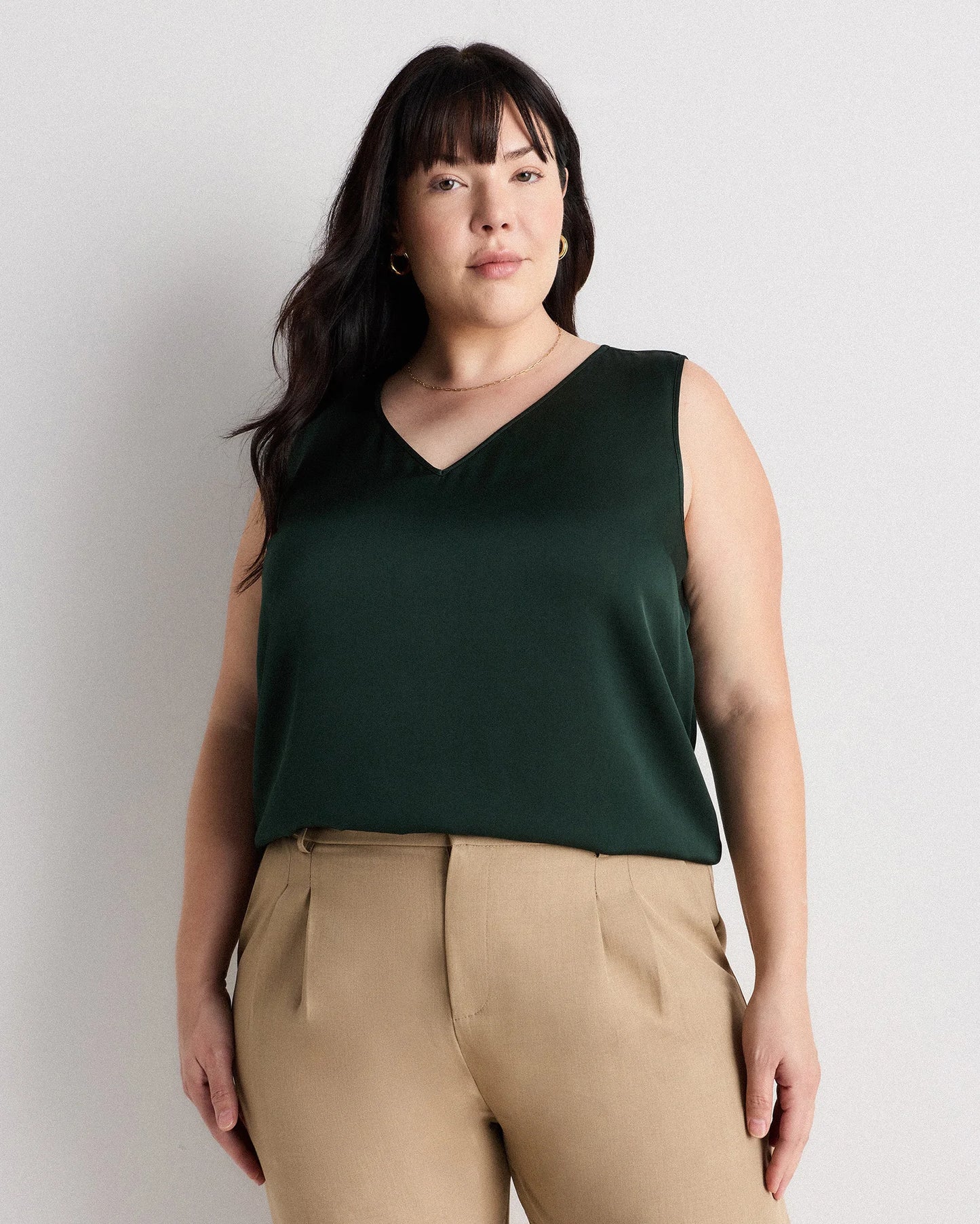 Washable Stretch Silk Tank - 1X / Navy