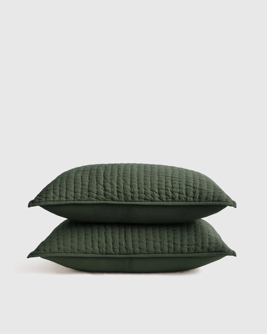 European Linen Cotton Stitch Sham Set - Standard / Stone