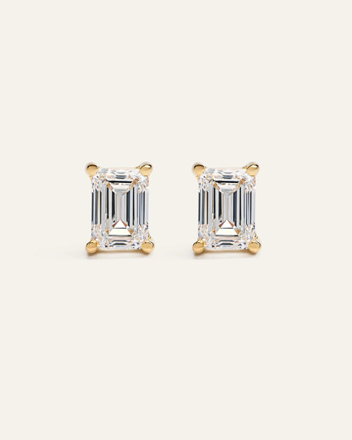 14K Gold Lab Grown Diamond Statement Emerald Studs - 6ctw - One Size / Yellow Gold