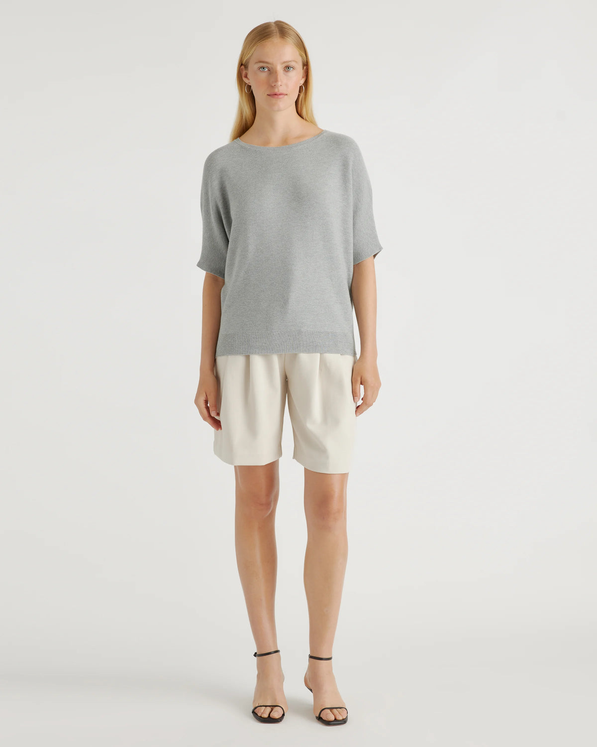 Lightweight Cotton Cashmere Link-Stitch Dolman Sweater - XS / Sugar Stone