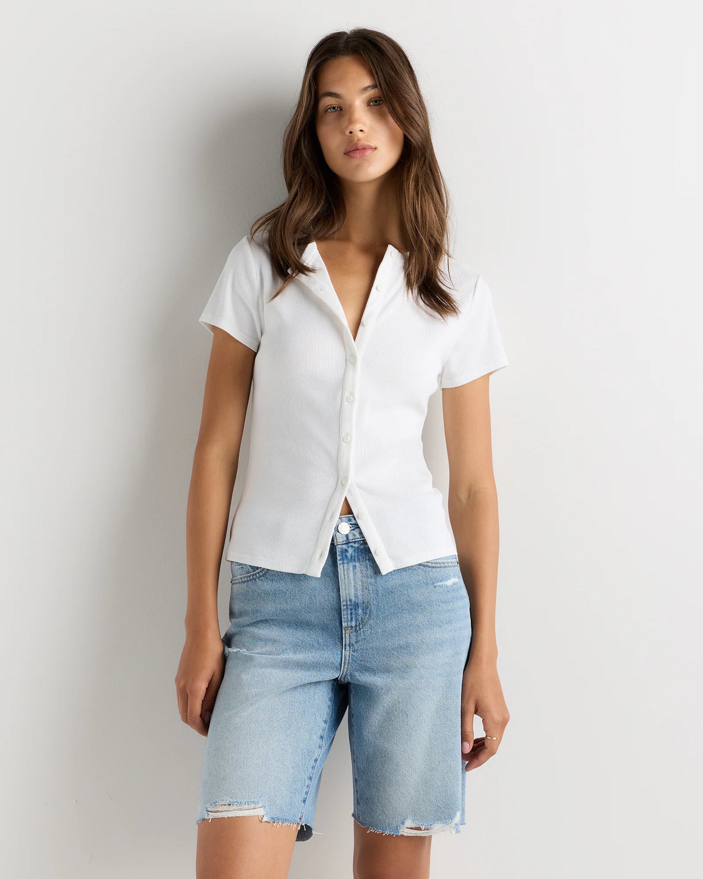 Maya Rigid Bermuda Shorts - 24 / Powder Blue Destruct