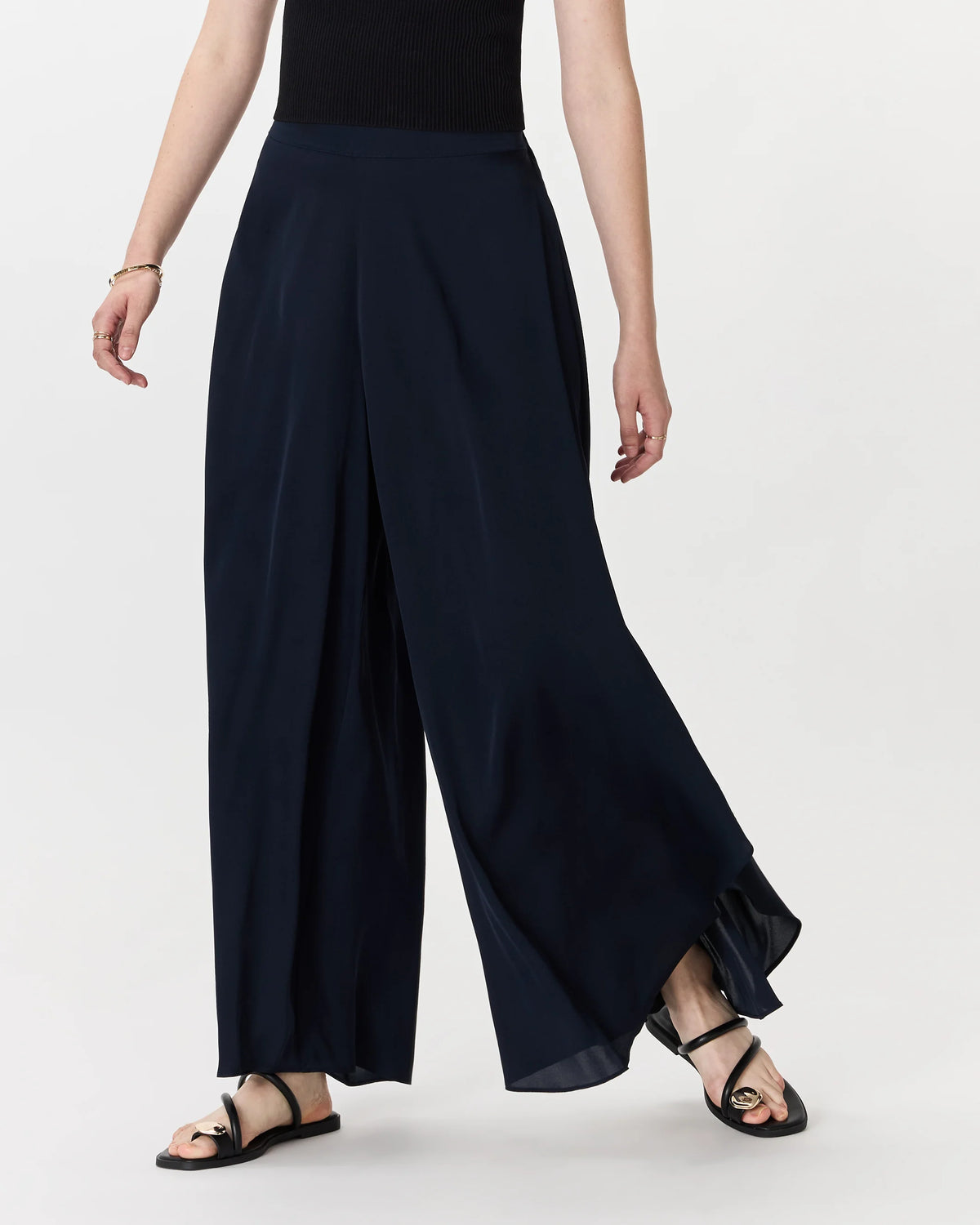 Washable Stretch Silk Palazzo Pants - XS / Black