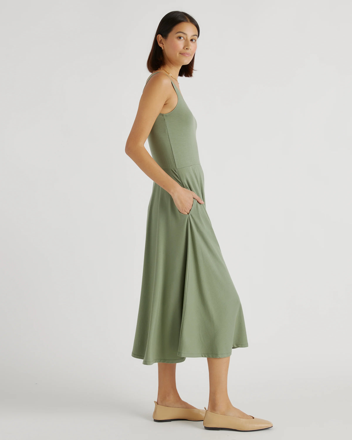Tencel Jersey Fit & Flare Dress - XS / Dark Olive