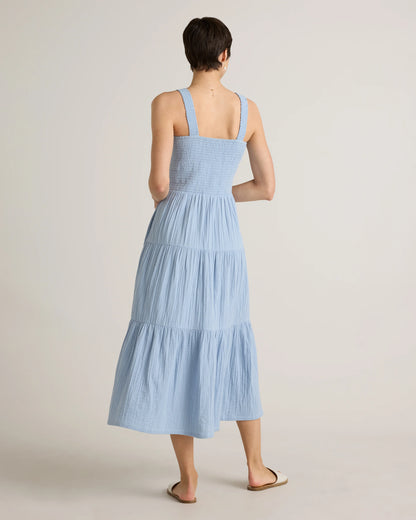 100% Organic Cotton Gauze Smocked Sleeveless Maxi Dress - XS / Ocean Breeze
