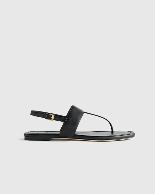 Italian Leather T-Strap Sandal - 5 / Black