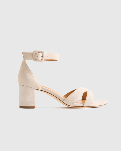Italian Leather Crisscross Block Heel Sandal - 5 / Black Suede
