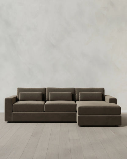 Ashford Deep Seat Chaise Sectional in Performance Velvet - 119" Right Arm / Rust
