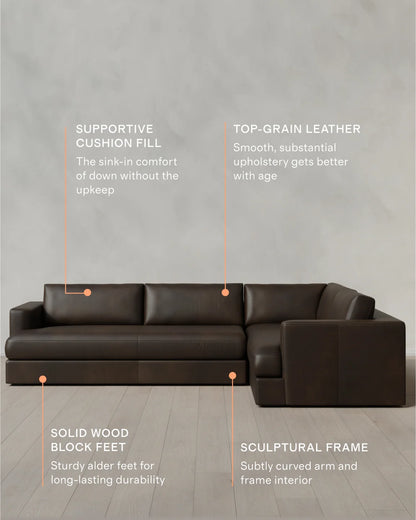 Sierra Curved Arm L Sectional in Leather - Right Arm / Auburn