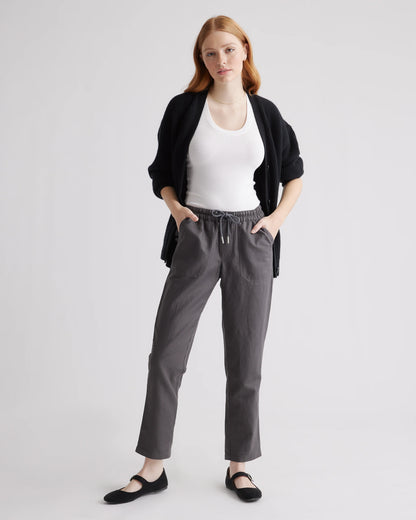 Cotton Linen Twill Straight Leg Pants - XS / Charcoal