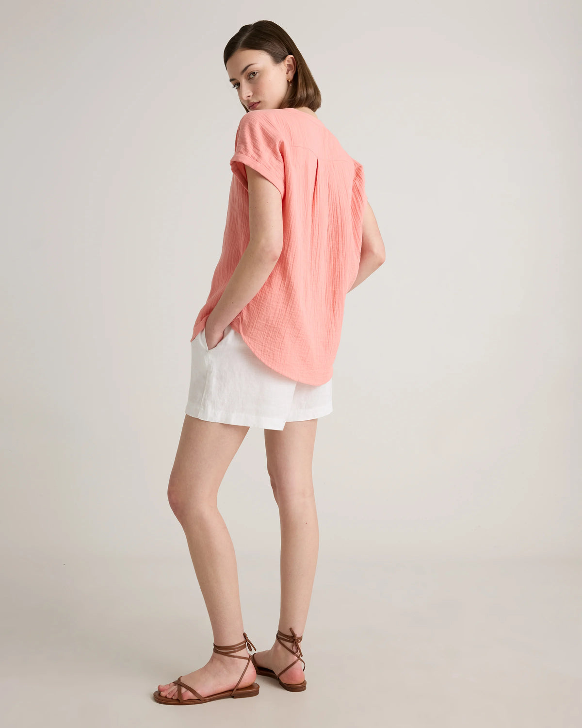 100% Organic Cotton Gauze Roll Sleeve Shirt - XS / Spiced Orange