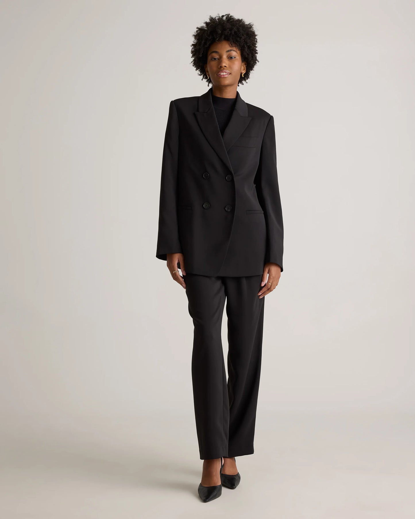 Stretch Crepe Relaxed Double-Breasted Blazer - XS / Sand