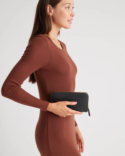 Italian Pebbled Leather Continental Wallet - One Size / Taupe