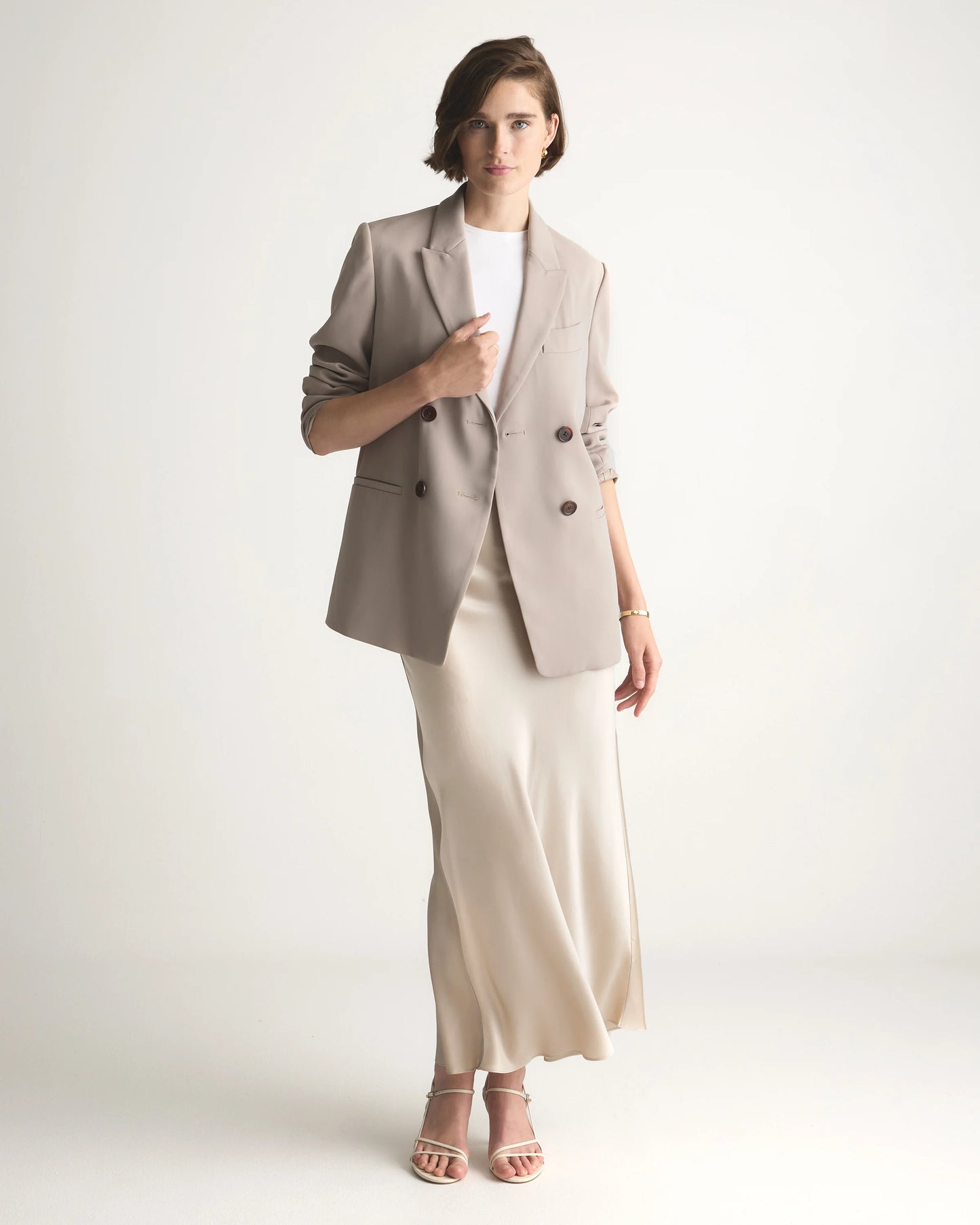 100% Washable Silk Maxi Skirt - XS / Champagne