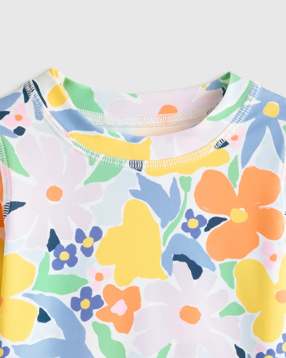 Long Sleeve Ruffle Rash Guard Two-Piece Swimsuit - 2T / Poolside Floral
