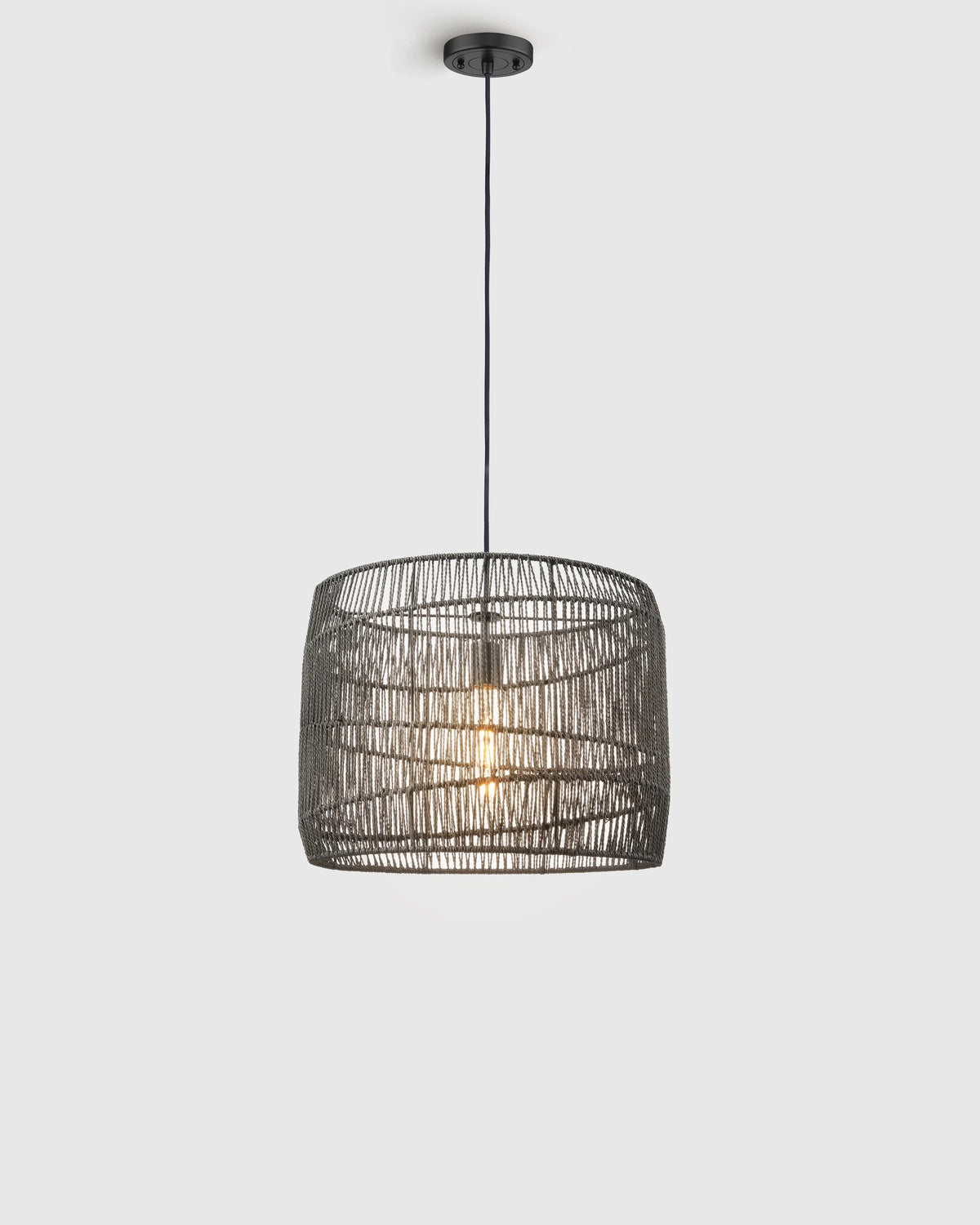 Woven Rope Drum Pendant Light - One Size / Black